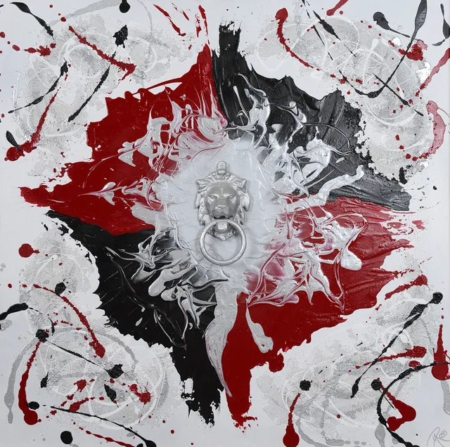 METTE ROSS. Komposition med dörrknackare, olja på duk, signerad, 2010-tal.