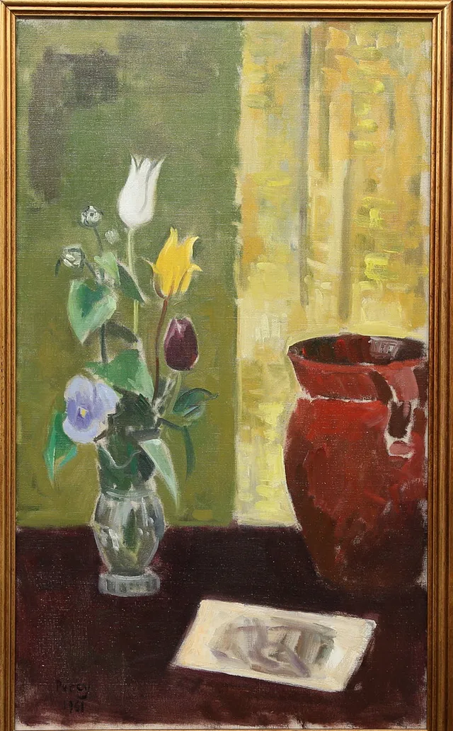 ARTHUR PERCY. Blommor och lerkruka. Olja på duk, signerad Percy och daterad 1961.