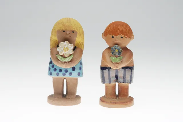 LISA LARSON. Figuriner, 2 st, "Eva och Adam", stengods, Gustavsberg.