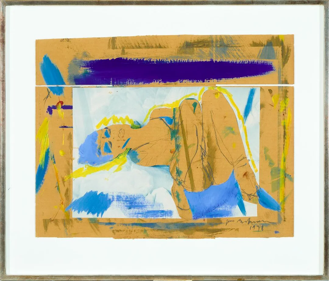 Erotic composition. Signed Jens Birkemose 1978. Gouache and collage on cardboard. Sheet size 45×60 cm. — Modern Paintings/Modern art — Bruun Rasmussen
