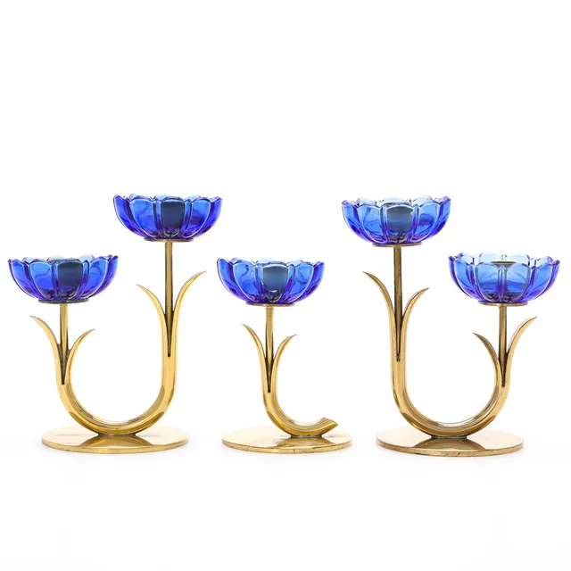 GUNNAR ANDER. Ljusstakar, 3 st, mässing och glas, Ystad-Metall.