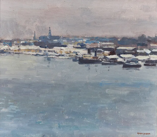 SVEN JOANN (1908-1985): Djurgården från Söder, Stockholm, signerad, daterad 1950 atergo, olja på duk.