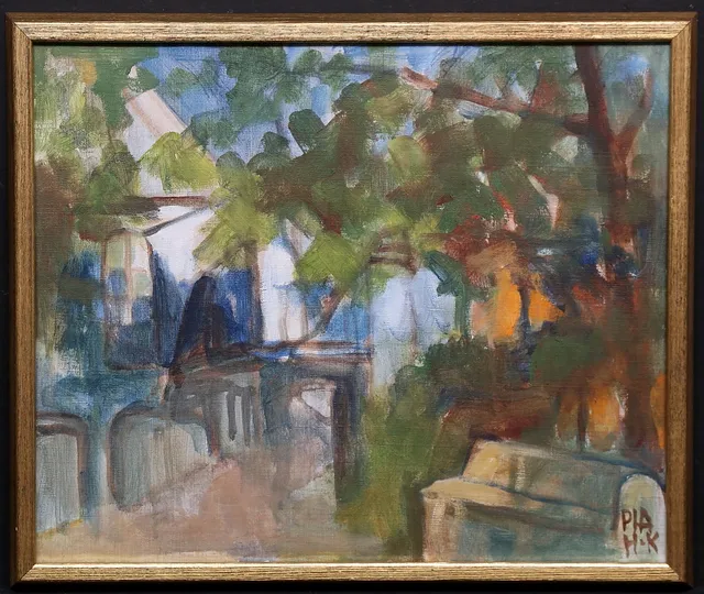 PIA HESSELMARK-CAMPBELL. Kloster i Spanien. Olja på duk, signerad.