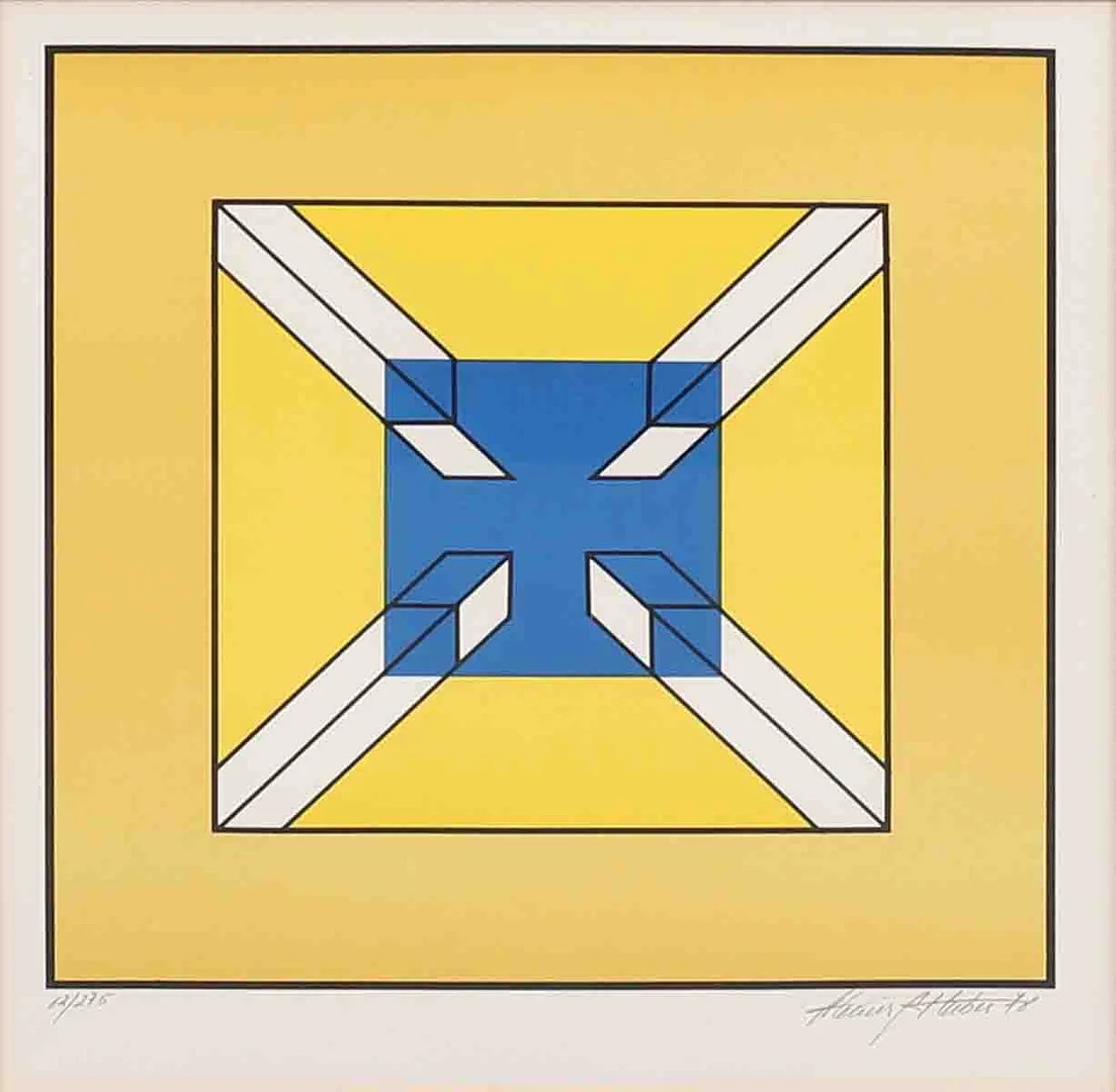 ALEXIUS HUBER (FÖDD 1939). Komosition, färglitografi nr 62/275, signerad och daterad -78. — Engravings & Prints — Garpenhus Auktioner