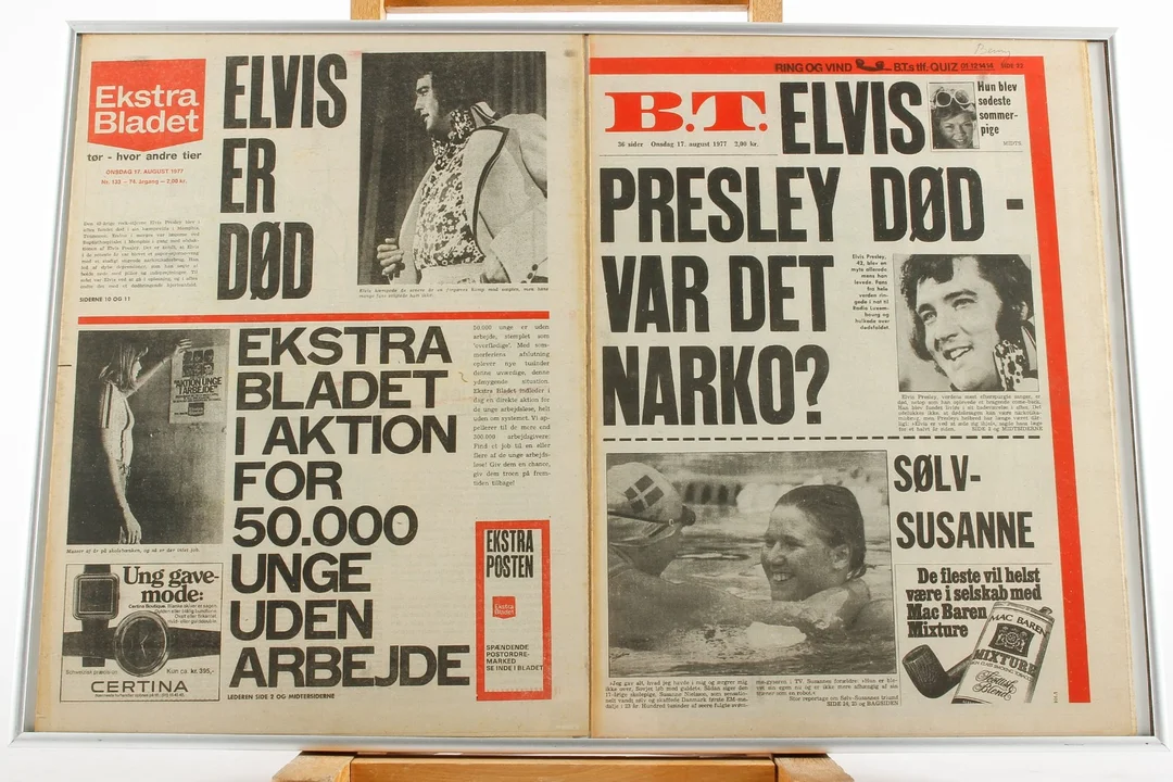 BT og Ekstrabladet 17. august 1977 med Elvis' død. — Hobby and collectibles/Collectibles — Lauritz
