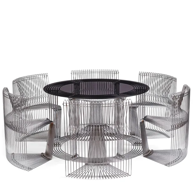 Verner Panton, "Pantonova", matbord och 6 stolar, Fritz Hansen, Danmark ca 1971.