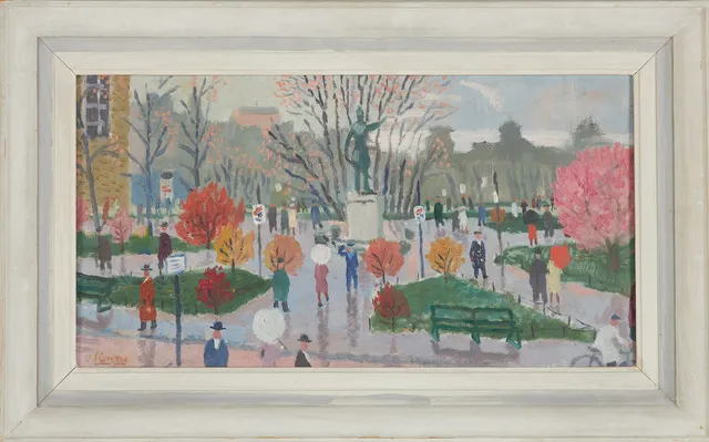 JURGEN VON KONOW. (1915-1959), Kungsträdgården Stockholm, olja på pannå, signerad Konow.
