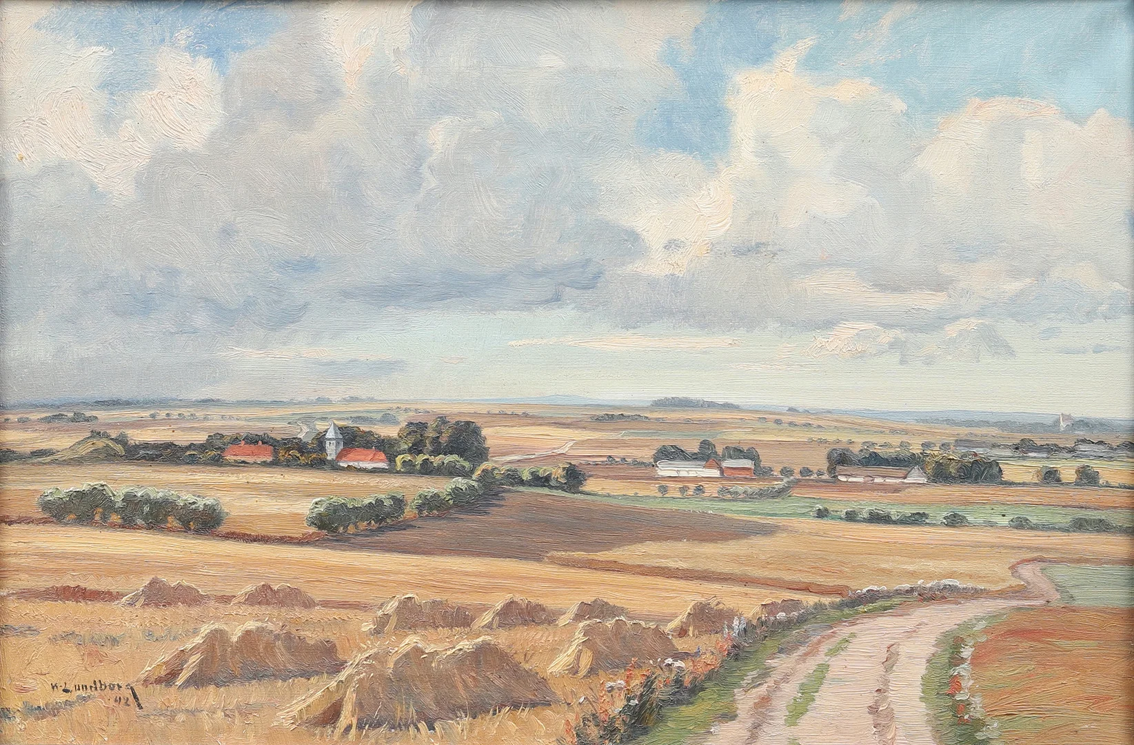 KARL LUNDBORG. Motiv från Västra Vemmenhög, olja på duk, signerad och daterad, K Lundborg -42. — Paintings — Garpenhus Auktioner
