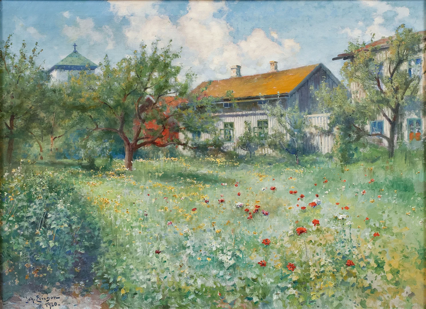 JOHAN ERICSON. Blommande äng på Marstrand. Olja på duk. — Paintings — Göteborgs Auktionsverk