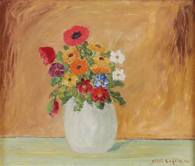 GILLIS SAHLIN. Blomsterstilleben, olja på duk, signerad -41.