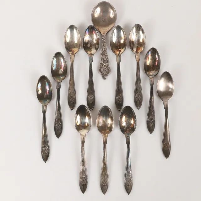 KAFFESKEDAR M. M., 12 delar, silver.