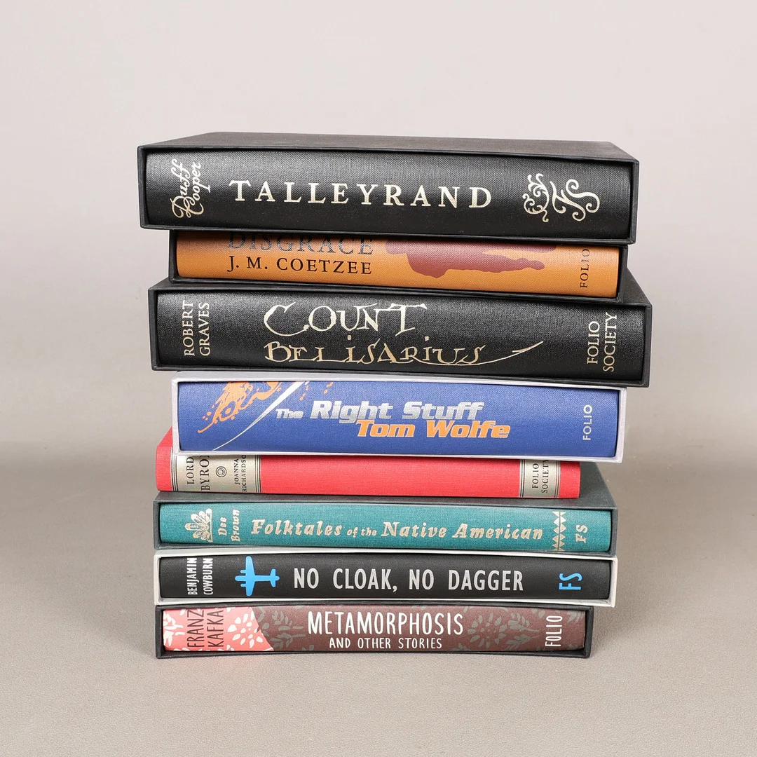 FOLIO SOCIETY; DUFF COOPER TALLEYRAND, J. M. COTETZEE DISGRACE, ROBERT GRAVES COUNT BELISARIUS, - TOM WOLFE, THE RIGHT STUFF,JOHANNA RICHARDSON, LORD BYRON, DEE BROWN, FOLK TALES OF THE NATIVE AMERICANS, BENJAMIN CALBURN, NO CLOAK NO DAGGER ETC (8). — Books — Bishop & Miller