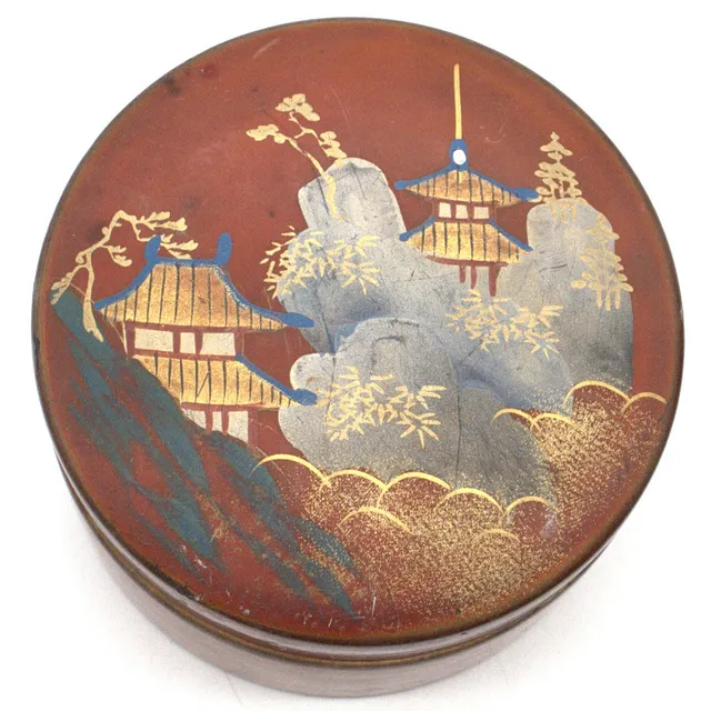 JAPANISCHE LACKDOSE (URUSHI) , AIZU-LACKWARE, HANDBEMALT, UM 1950.