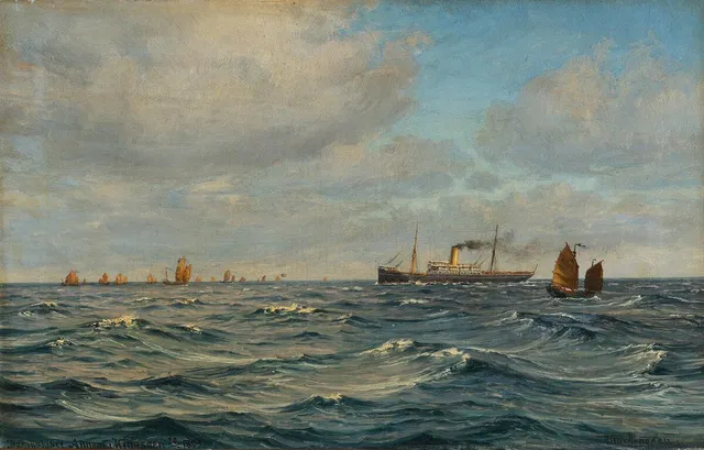 “The Steamship Annam in the China Sea”. Signed Vilh. Arnesen 20/12 1899. Oil on canvas. 45×71 cm.