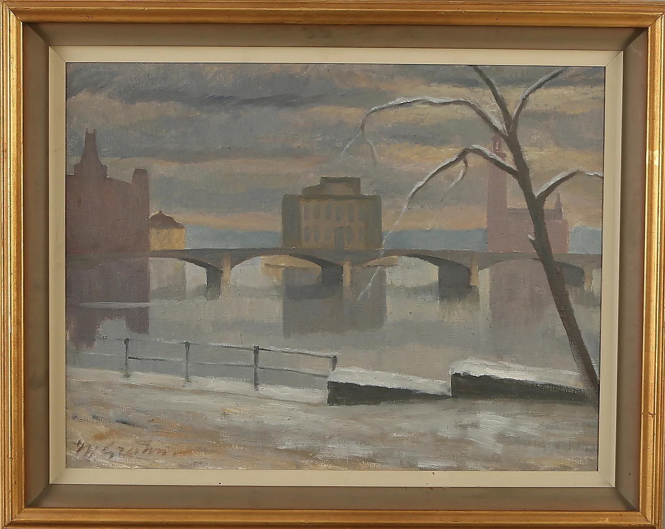 HJALMAR GRAHN. Vy mot Strömsborg (Stockholm), olja på pannå, signerad. — Paintings — Auktionshuset Kolonn