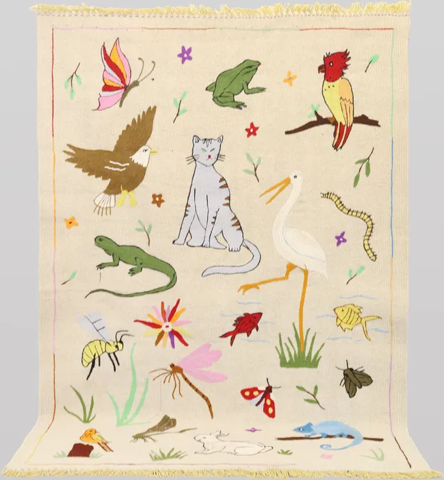ORIENTMATTA, kelim, handvävd, figural, handbroderat mönster, ull på ullvarp, ca 182x124 cm.