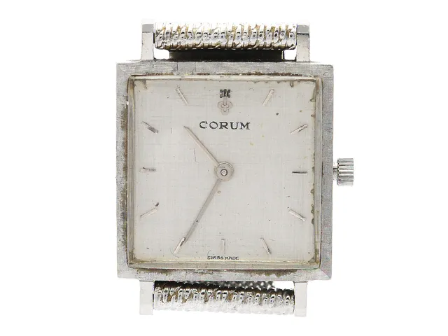 CORUM, damur, 21,5 x 21,5 (29,5) mm, Verk 53875, Boett nr. 26 158 / 20 4, stål, manuell, plexiglas, skadad urtavla, ca 1965, metallänk ej original.
