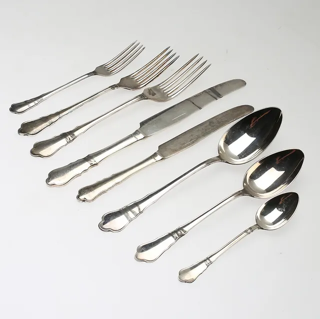 BESTICKSUPPSÄTTNING, 91 delar, nysilver, "Chippendale".