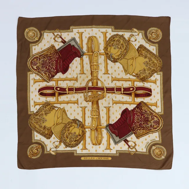HERMÈS, SCARF "SELLES À HOUSSE". Siden, design Christiane Vauzelles 1968.