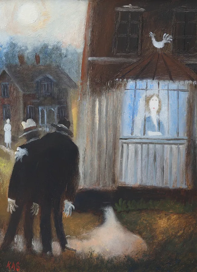 KJELL SUNDBERG. Olja på pannå, "Hemkomsten", signerad.