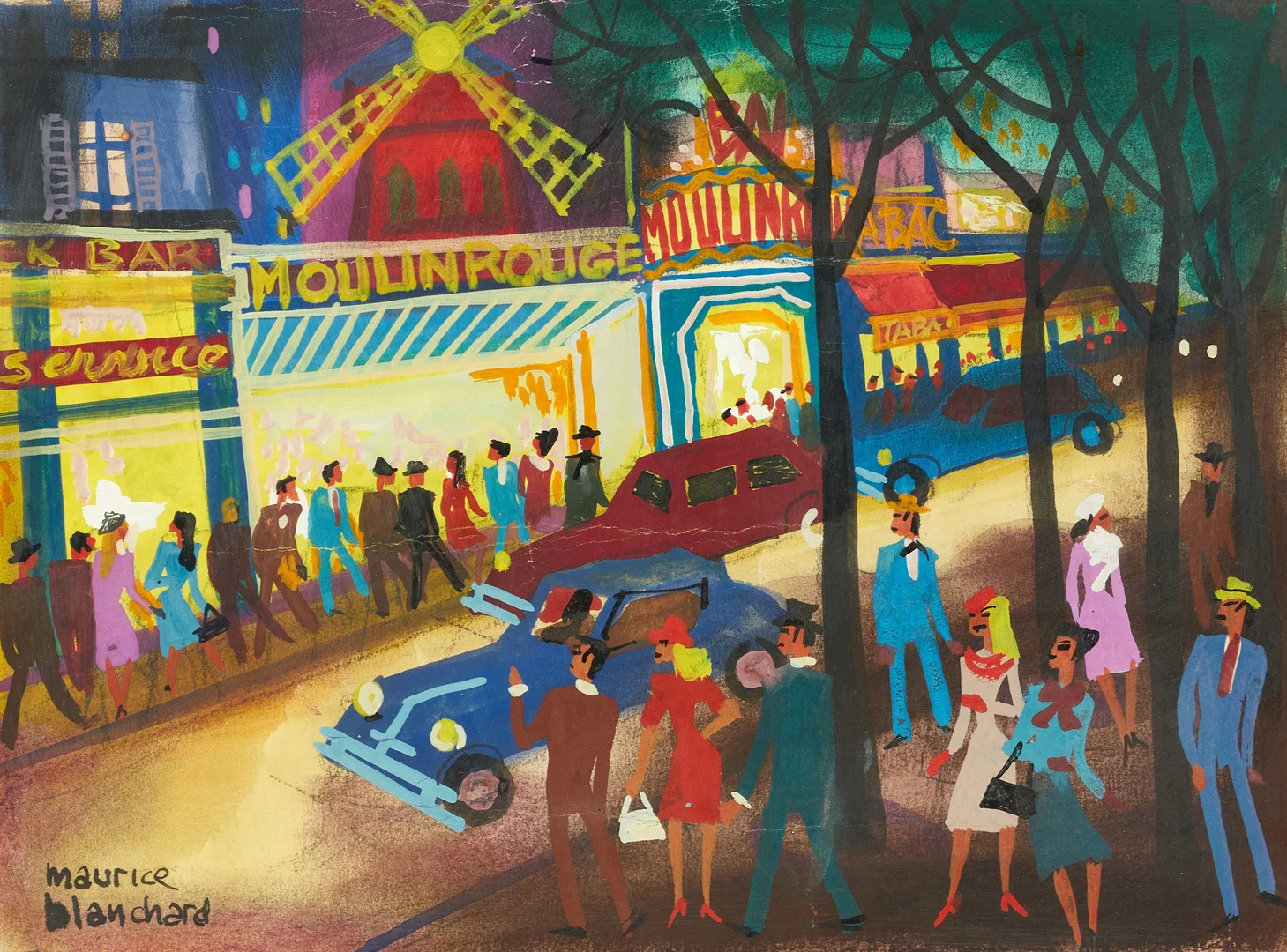 MAURICE BLANCHARD (Frankrike, 1903-1969). "Montmartre Le Moulin Rouge", signerad, gouache på papper. — Paintings — Crafoord Auktioner Stockholm