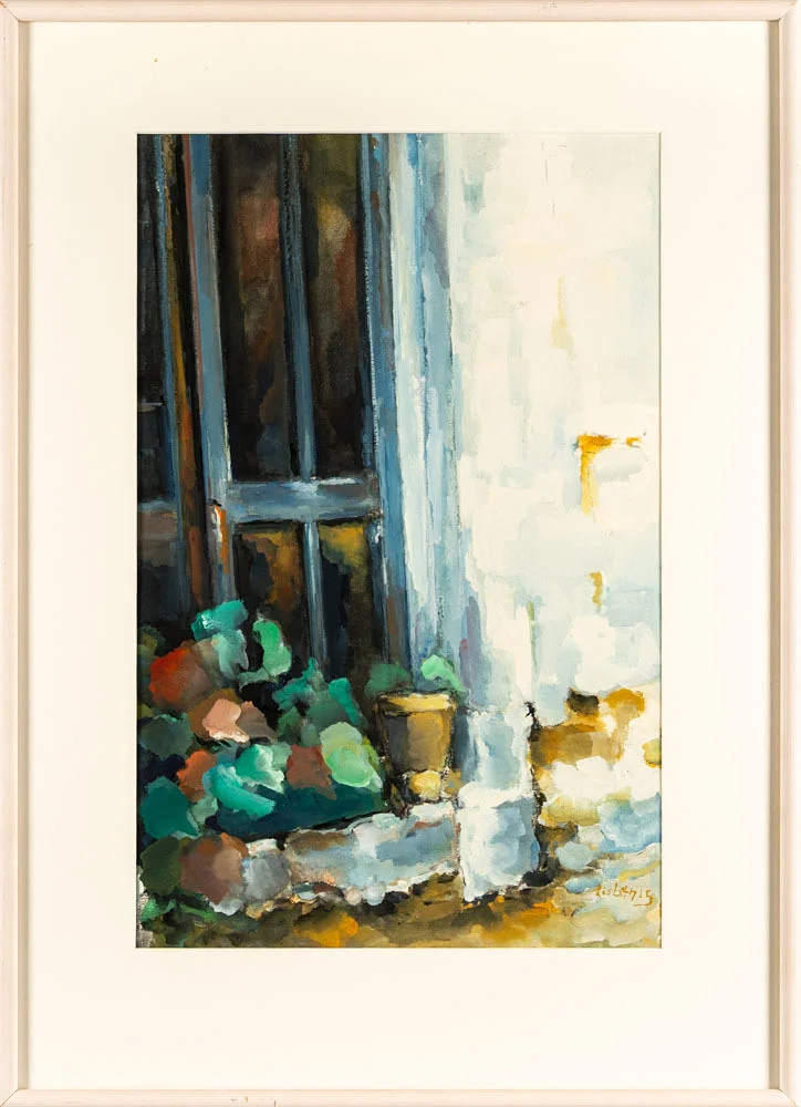 LISBETH LINDQVIST FORSBERG. Gouache, "Blå dörr", Signerad. — Engravings & Prints — Norrlands Auktionsverk