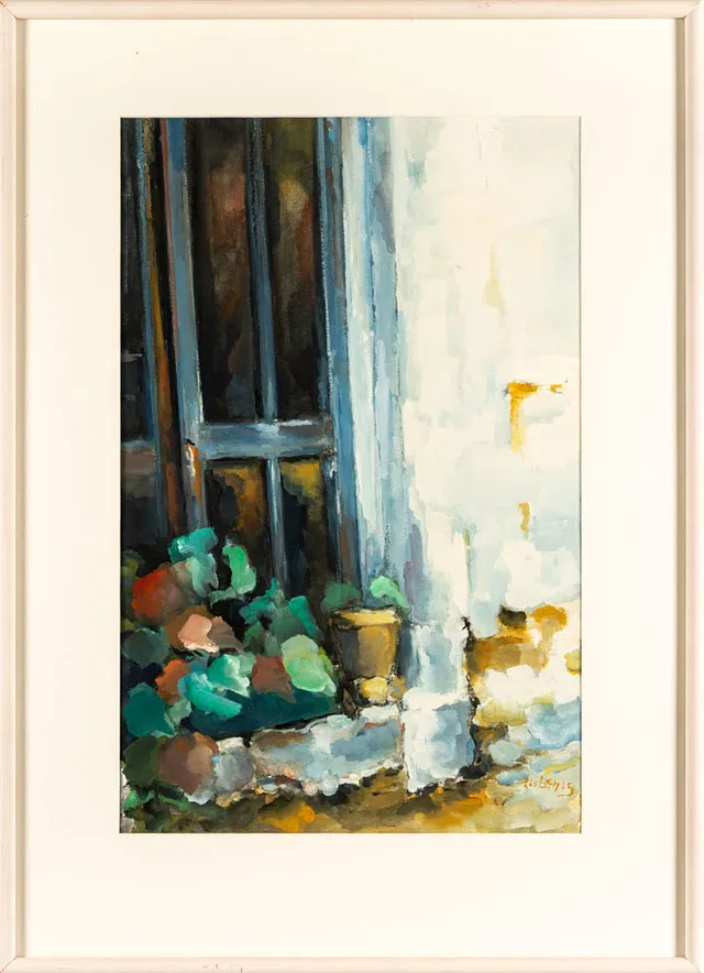 LISBETH LINDQVIST FORSBERG. Gouache, "Blå dörr", Signerad.