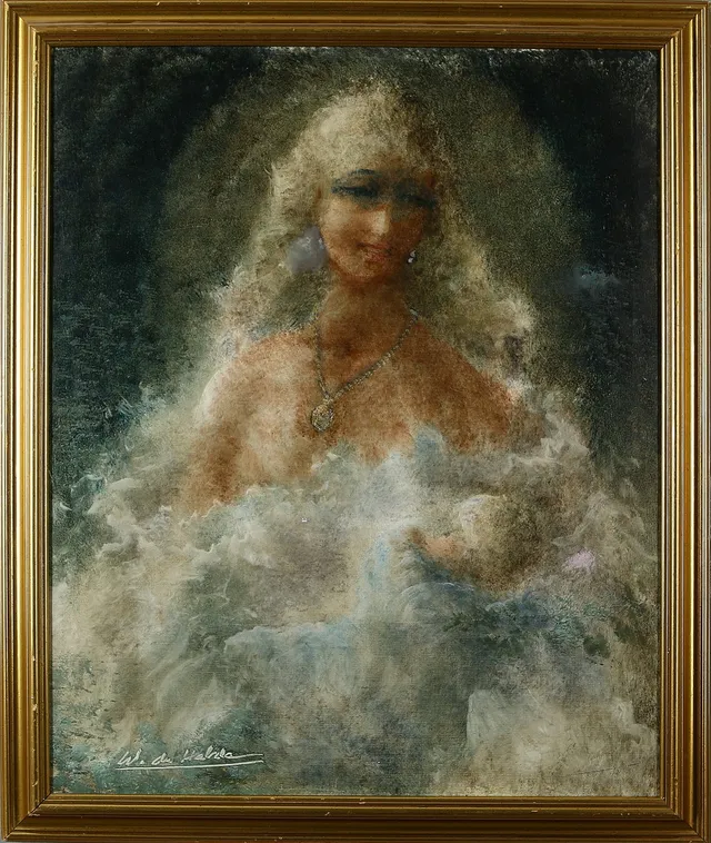 WALTER DU HALDE (CHILE, FÖDD 1919). Olja på duk, kvinna med halssmycke, signerad.