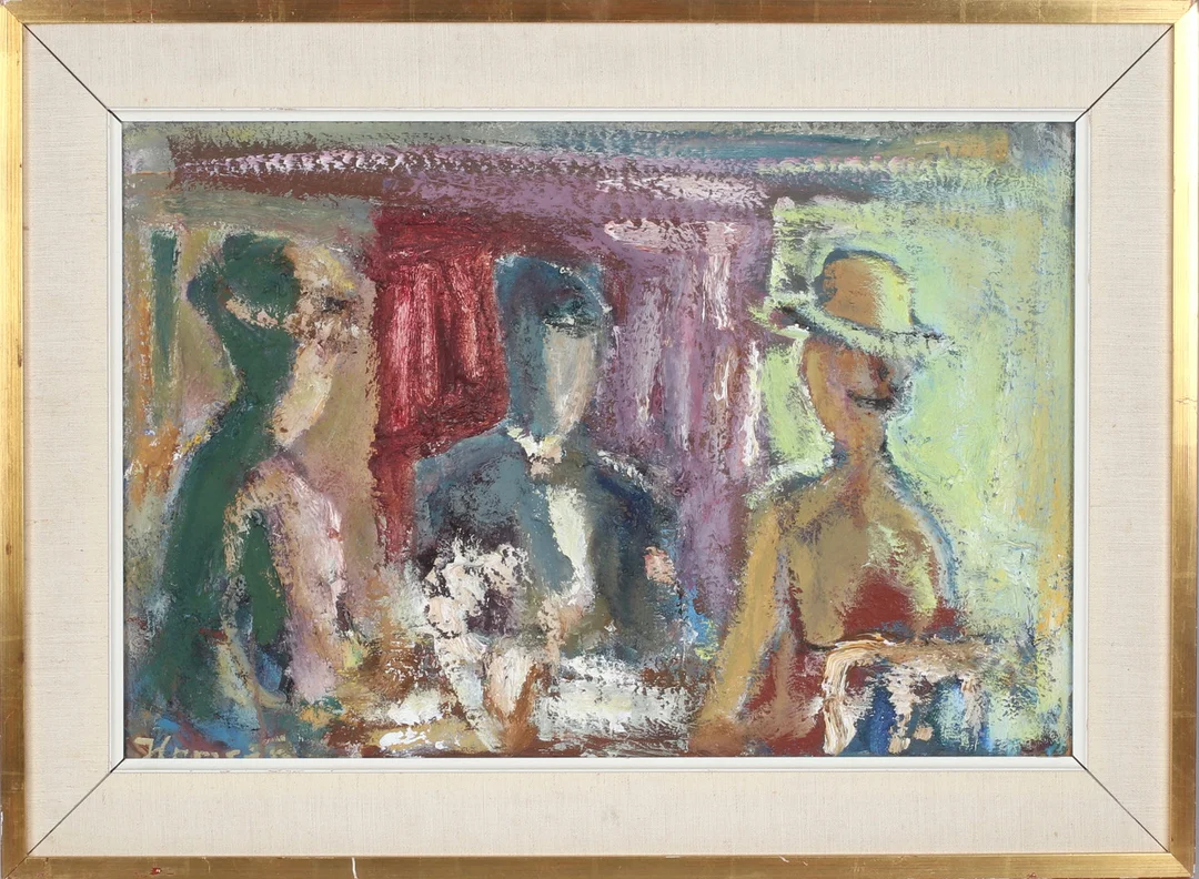 BENGT HAMRÉN. Figurkomposition, olja på pannå, signerad. — Paintings — Stadsauktion Sundsvall