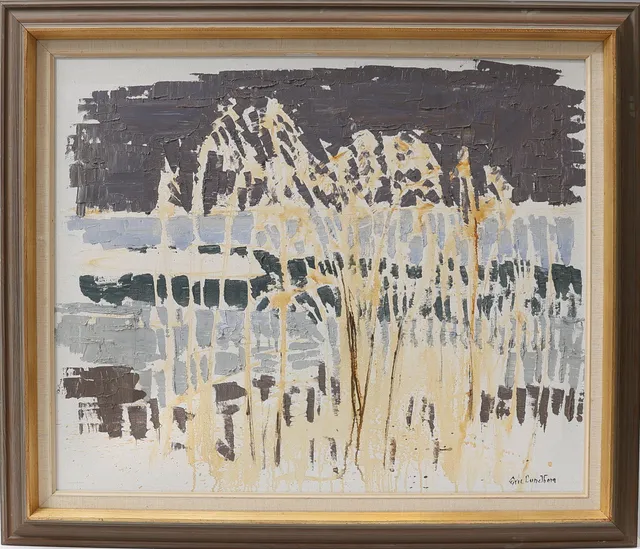 ERIC LUNDBERG. Abstrakt landskap, olja på duk, signerad, 1900-tal.