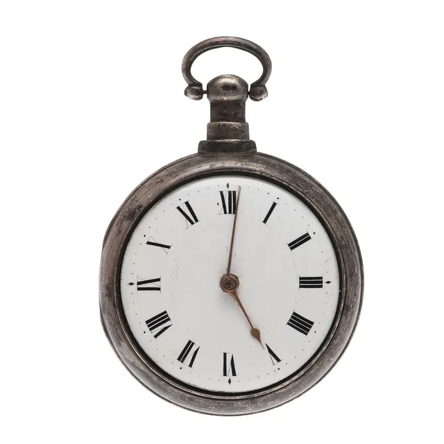 AN EARLY 19TH CENTURY SILVER PAIR CASED POCKET WATCH.