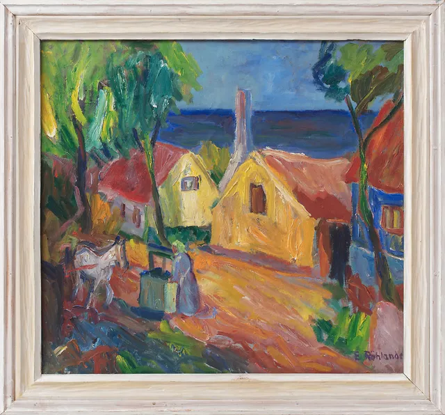 ERNST RÖHLANDER. Motiv från Gudhjem, Bornholm. Olja på duk, signerad. Utförd 1933.