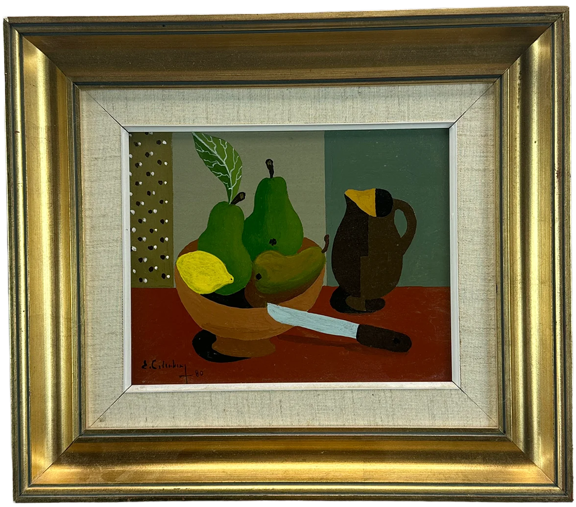 ERIC CEDERBERG. Olja på pannå, stilleben med frukter och kanna, signerad, -80. — Paintings — Höganäs Auktionsverk