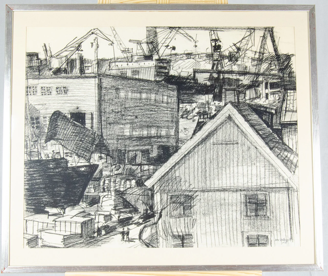 OLLE ZETTERQUIST. Klippan, Göteborg. Teckning. Signerad och daterad. — Drawings — Auktionshuset STO Bohuslän