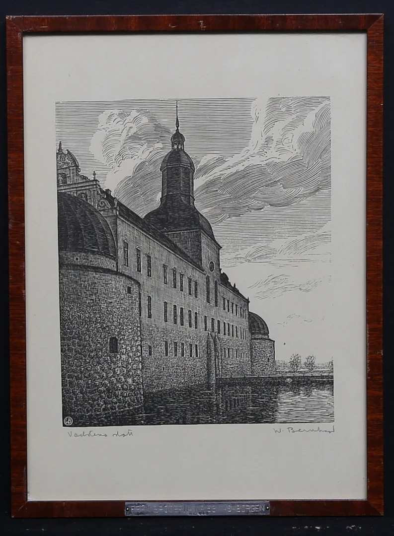WALDEMAR BERNHARD. "Vadstena slott". Grafiskt blad, signerad. — Engravings & Prints — Gomér & Andersson Linköping