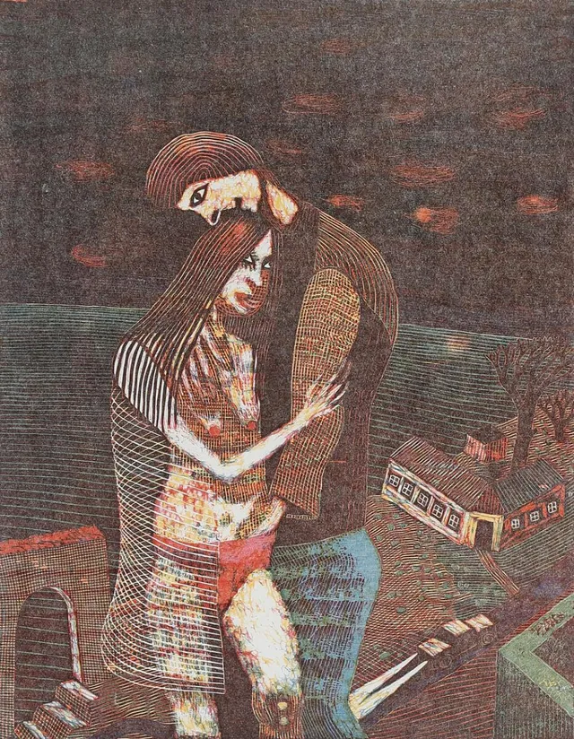Seppo Mattinen: Untitled, 1975. Signed Seppo Mattinen 75, 1661/1895. Lithograph in colour. Visible size 56×44 cm.