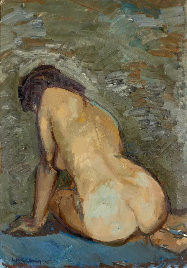 BERTIL WAHLBERG (SVERIGE, 1923–1980). Sittande modell, signerad, olja på duk.