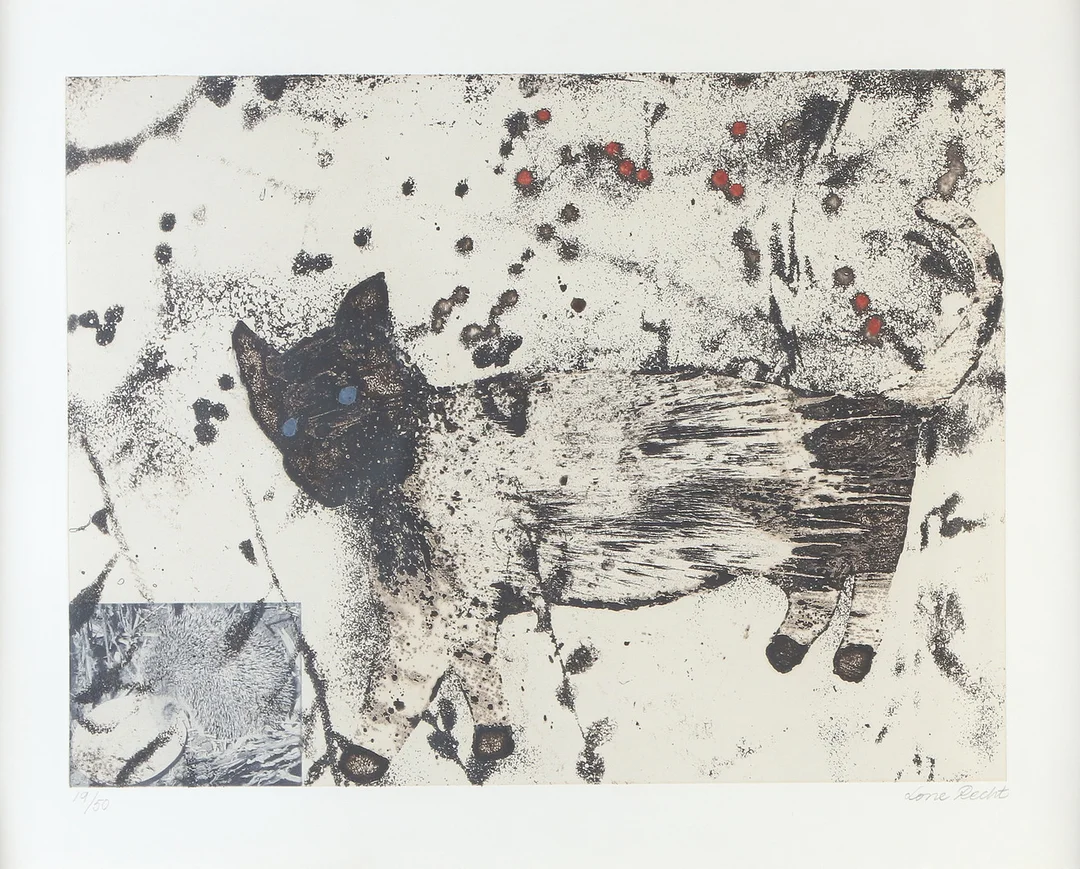 LONE RECHT. Etsning, 19/50. Katt. Signerad. — Engravings & Prints — Skånes Auktionsverk