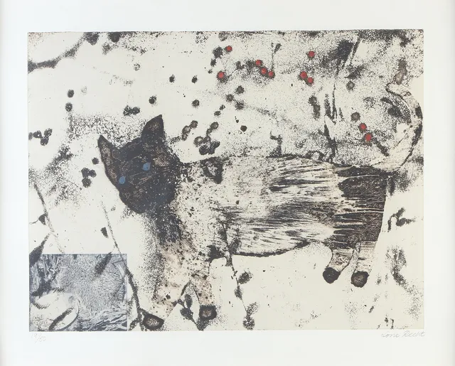 LONE RECHT. Etsning, 19/50. Katt. Signerad.