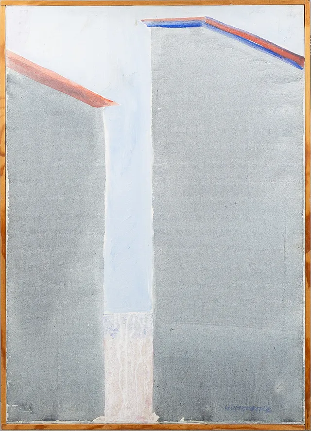 TORE HULTCRANTZ (1923-1998). "Två hus vid stranden", olja på duk.