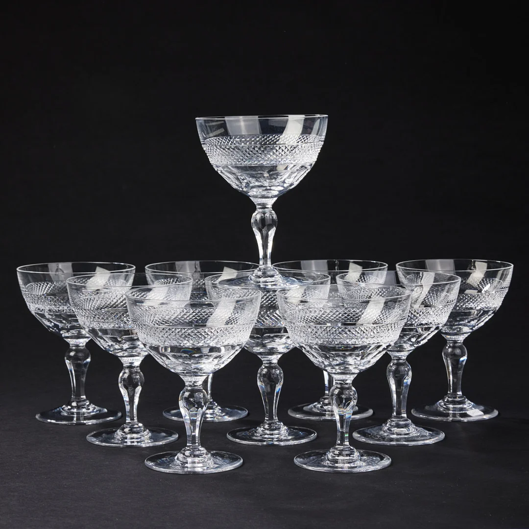 EDWARD HALD. "Rio", champagneskålar 10 st, Orrefors 1900-talets mitt. — Utility glass — Stockholms Auktionsverk Fine Art