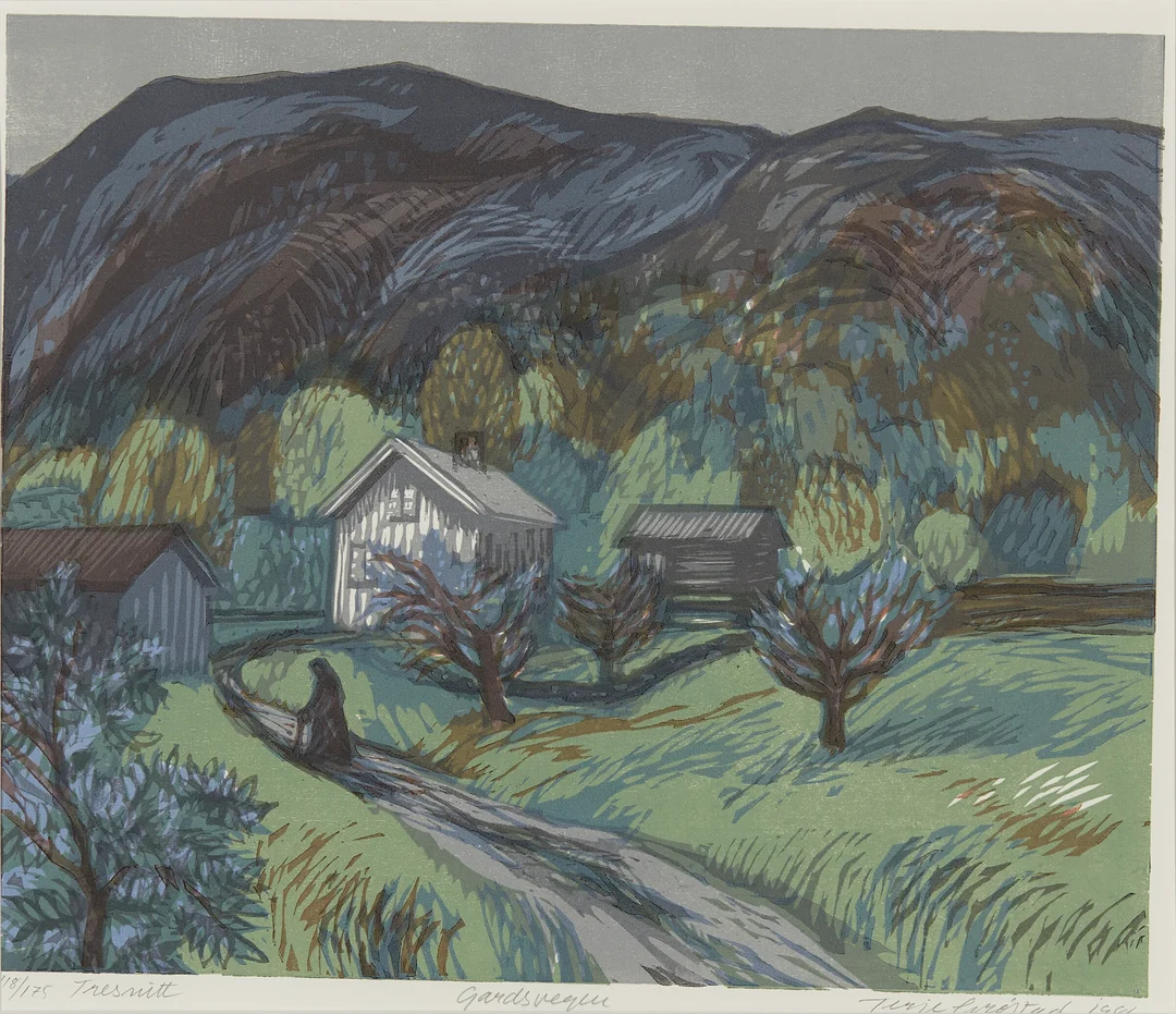 Grøstad, Terje — "Gardsvegen" 1986 — Kunst/Grafikk — Blomqvist