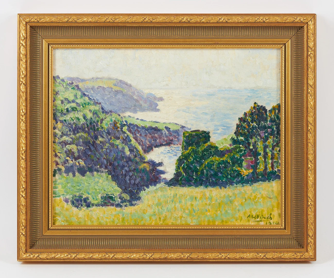 ALFRED WILLIAM FINCH. Utsikt över Rock Valley, Lynton, signerad samt daterad 1914, olja på duk. — Paintings — Stockholms Auktionsverk Helsinki