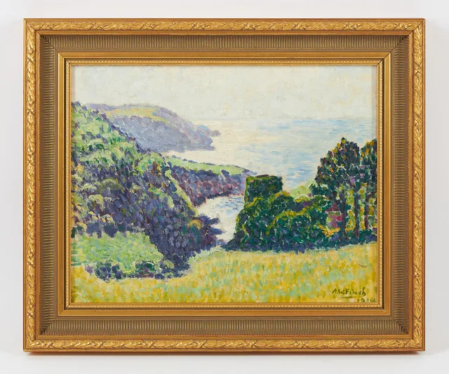 ALFRED WILLIAM FINCH. Utsikt över Rock Valley, Lynton, signerad samt daterad 1914, olja på duk.