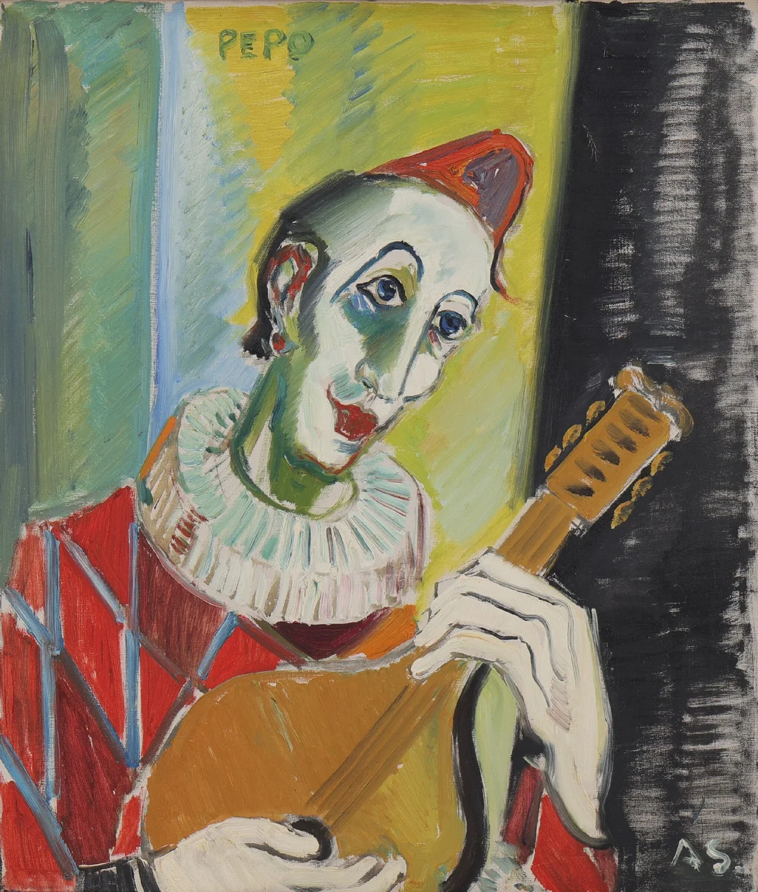 Aage Strand. Oil on canvas. Composition with clown. — Paintings and sculptures/Modern pictorial arts — Lauritz