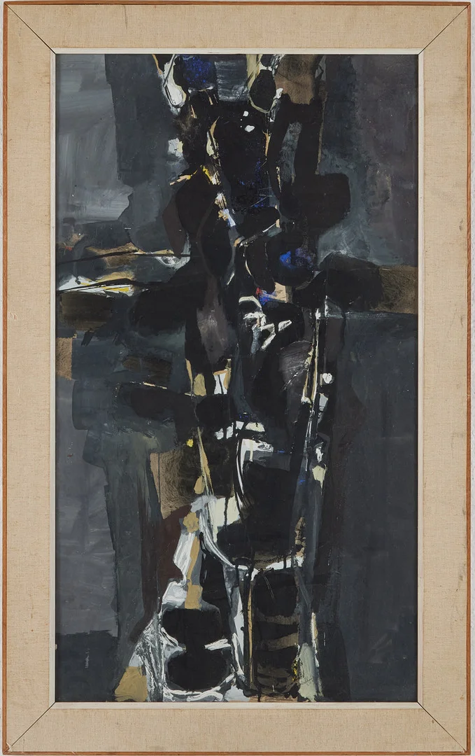 LEIF KNUDSEN. Komposition, signerad och daterad -58, gouache. — Paintings — Stockholms Auktionsverk Magasin 5