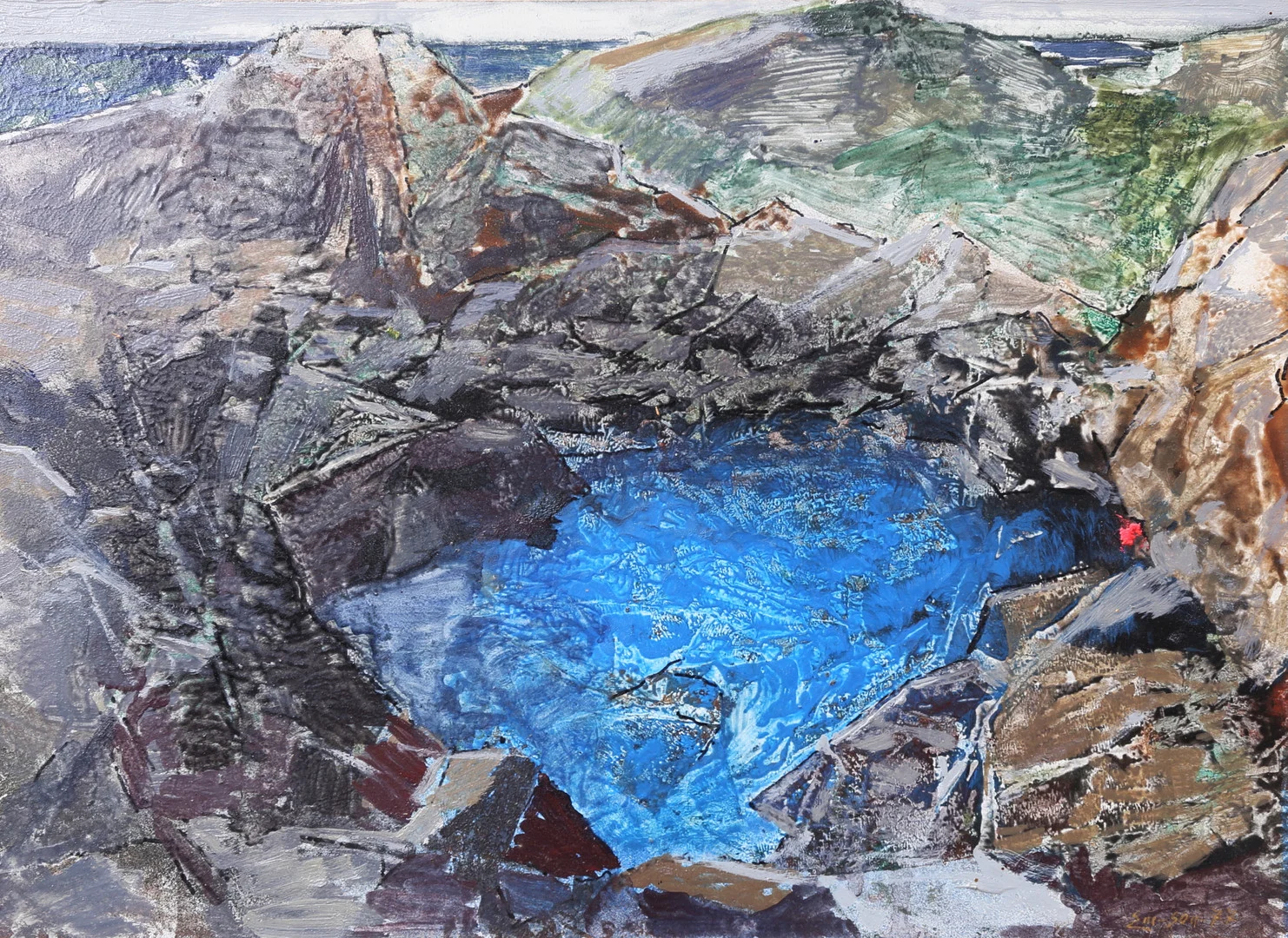 ERIK EMANUELSSON. "Litet vatten bland klipporna", olja på pannå, signerad Em-son, daterad -77. — Paintings — Växjö Auktionskammare