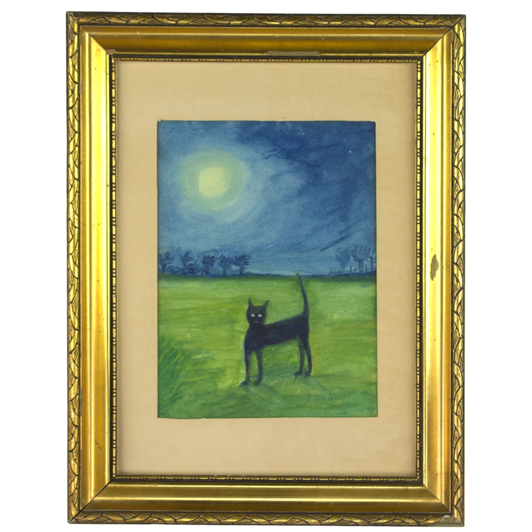 GILLIS SAHLIN. Akvarell, katt i månsken, signerad. — Paintings — Höganäs Auktionsverk