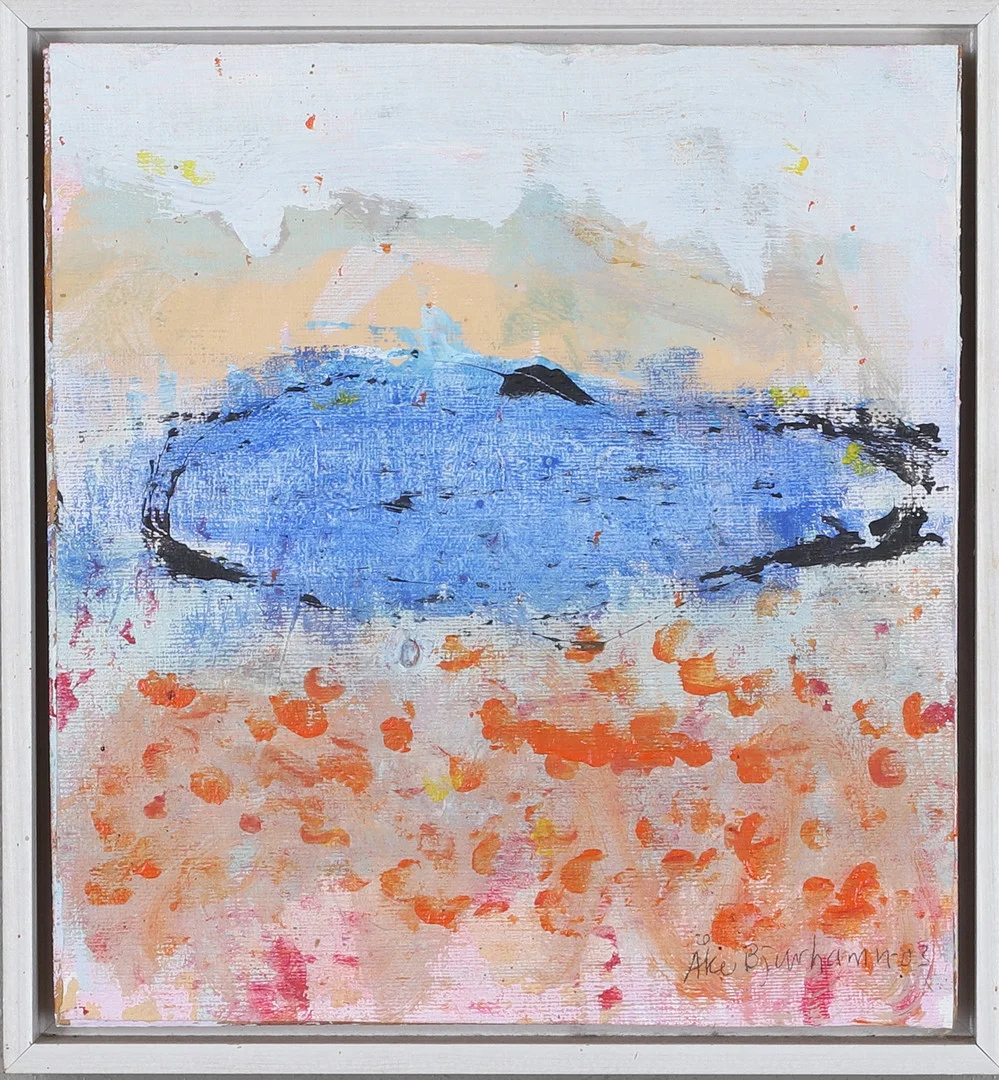 ÅKE BJURHAMN. "Medan Lingonen mognar 1", Akryl på duk uppklistrad på pannå, signerad och daterad- 03. — Paintings — Gomér & Andersson Norrköping