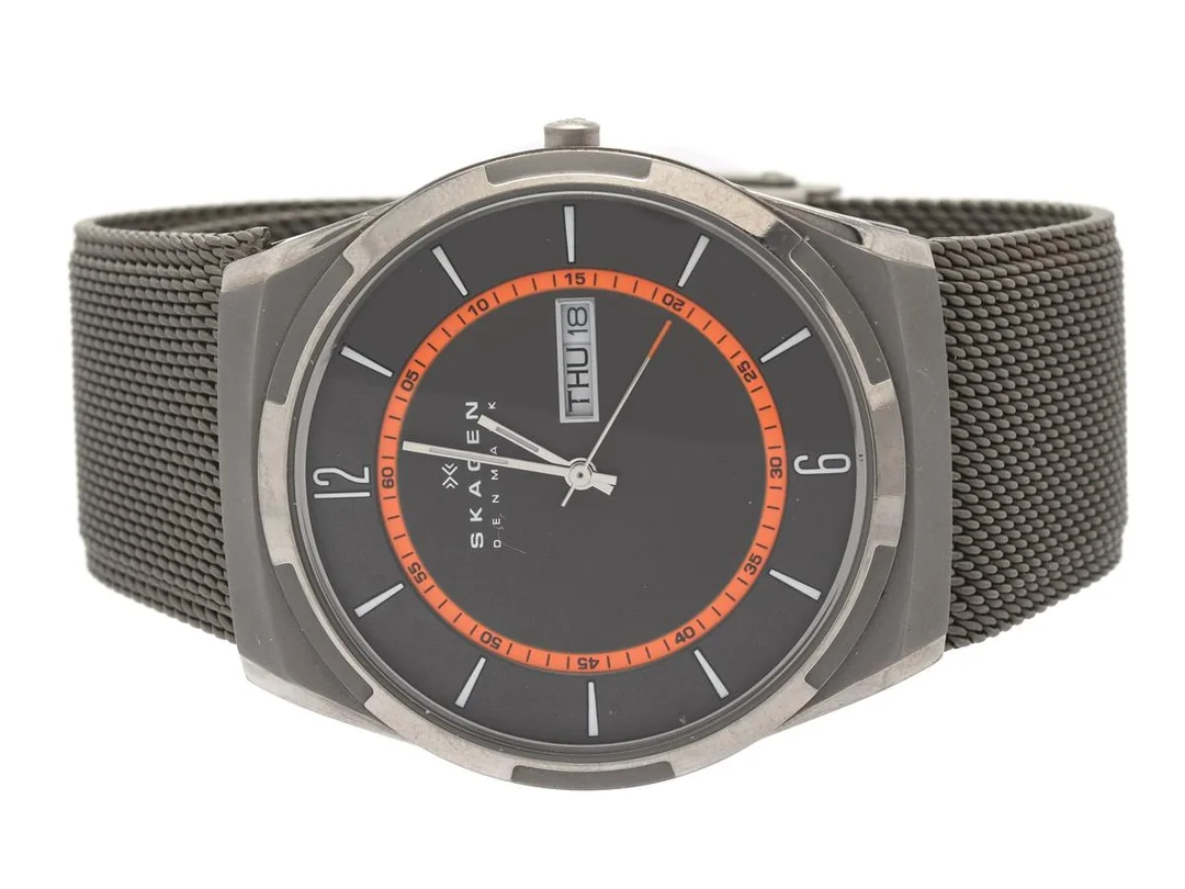 Skagen Denmark, herrur, stål, 40mm, quartz, dag/datum, refnr: SK W6007, snr: 2451310, stållänk — Klockor/Skagen — Kaplans
